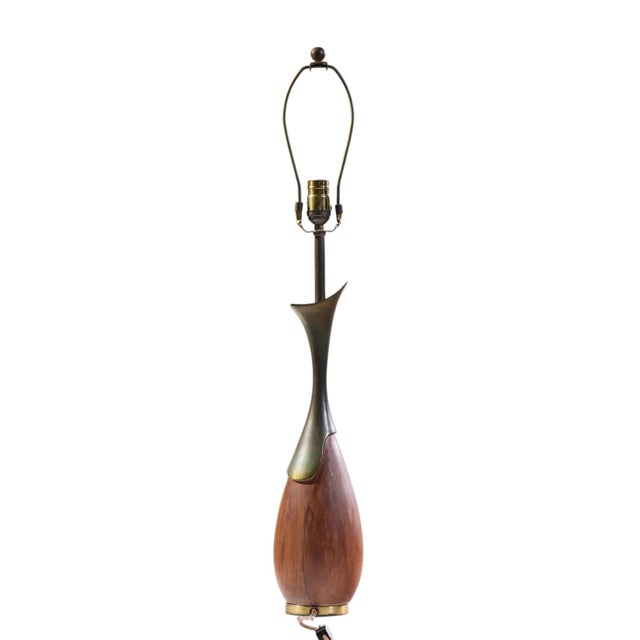 Wood Tony Paul for Westwood Industries Mid Century Walnut and Brass Lamps - Pair For Sale - Image 7 of 8
