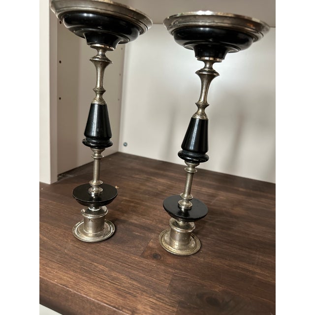 Early 20th Century French Ebony Candlestick Holders- Set of 2 For Sale - Image 4 of 10