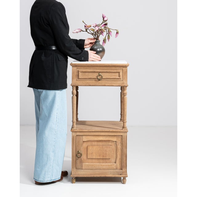 Early 20th Century French Oak Marble-Top Side Table For Sale - Image 4 of 13