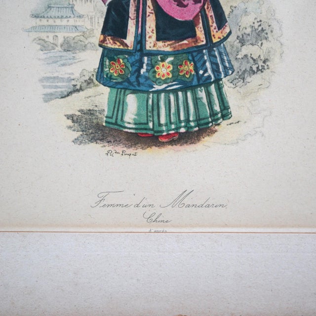 Pair of Antique Hand Colored Oriental Mandarin Prints, Man & Woman of Royalty, 1900 For Sale - Image 11 of 12