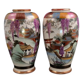 Japanese Satsuma Vases, 1910s, Set of 2 For Sale