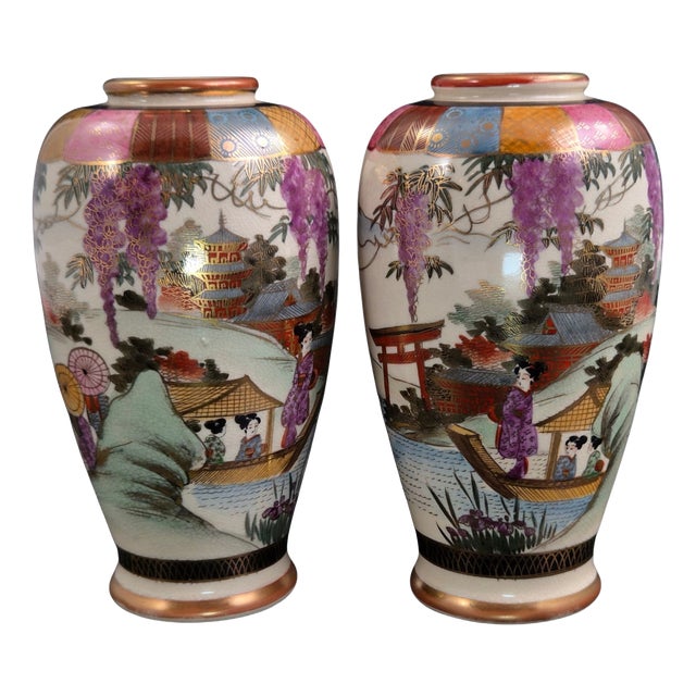 Japanese Satsuma Vases, 1910s, Set of 2 For Sale