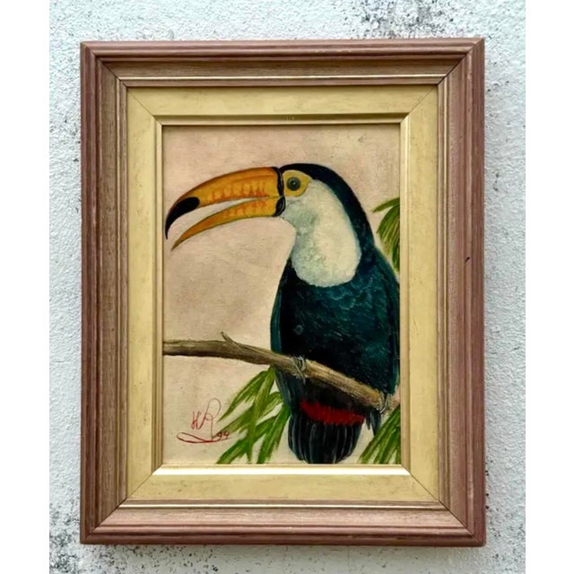 Late 20th Century Vintage Boho Toucan Painting For Sale - Image 5 of 6