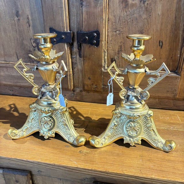 Antique Bronze-Gold Candleholders by Zechino L. Filippo, 1850, Set of 2 For Sale - Image 12 of 12