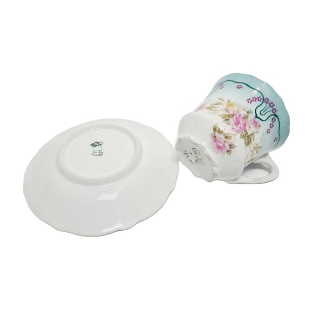 Ceramic Art Nouveau Coffee Cup and Saucer from Tielsch, Poland, 1950s, Set of 2 For Sale - Image 7 of 13