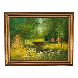 Vintage Impressionist Landscape Painting Framed & Signed