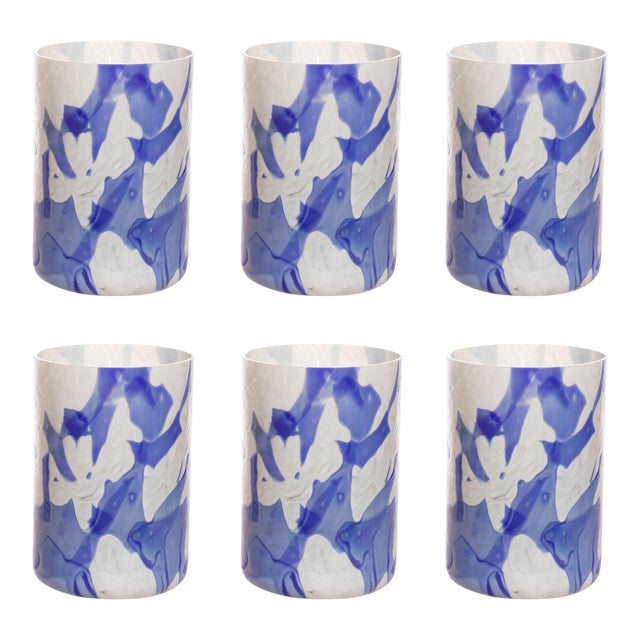 Stories of Italy Nougat Tumblers - Blue, Set of 6 For Sale