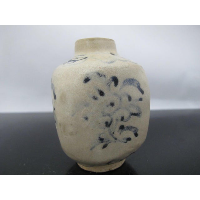 Early 20th Century Annamese Vietnamese Blue & White Floral Ceramic Square Jarlet Vase For Sale - Image 5 of 8