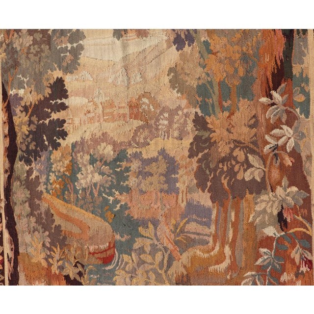 Tan Antique French Tapestry With Woodland Landscape and Swan Design For Sale - Image 8 of 15