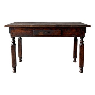 Antique Oak General Store Table With Interesting Newspaper Top, Late 19th Century For Sale