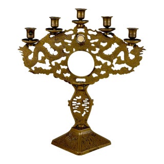 Vintage Hollywood Regency Chinese Brass Candelabra Candlestick Holder For Sale