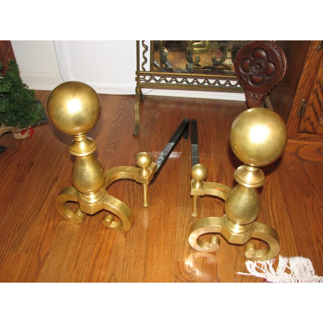 Antique Brass Fire Place Andiron’s For Sale - Image 6 of 8