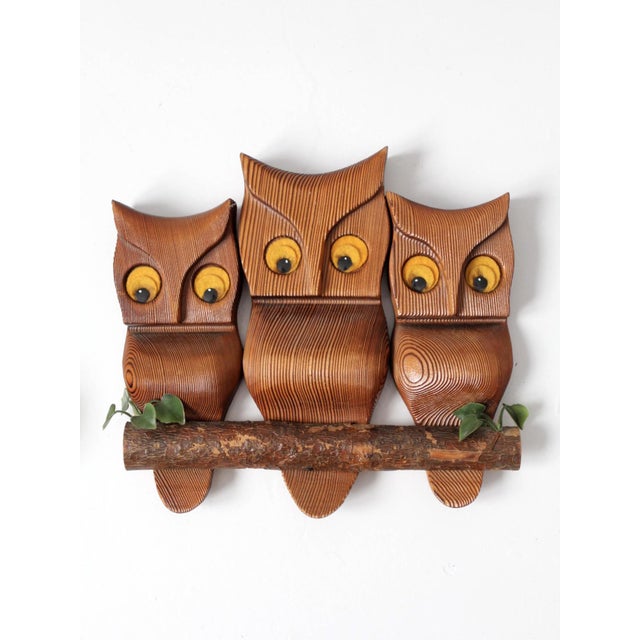 Mid-Century Carved Wood Owl Wall Hangings Set For Sale - Image 9 of 9