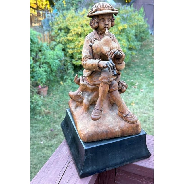 Rustic European Antique 18thC Signed Folk Art Sculpture Wood Carving, Itinerant Bagpipe Musician, Czech Bohemia For Sale - Image 3 of 16