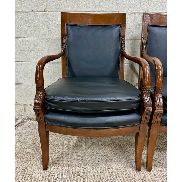 Black Vintage French Empire Charles X Style Consulate Master Armchairs - Pair For Sale - Image 8 of 11