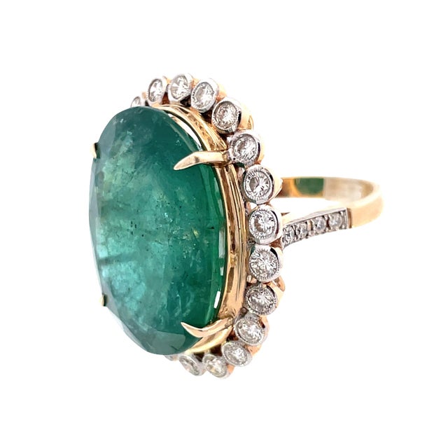 Green Gorgeous 14k Gold Ring With 23.36 Carat Natural Emerald & 1.21ct Diamond Halo, Size 6.5 For Sale - Image 8 of 13