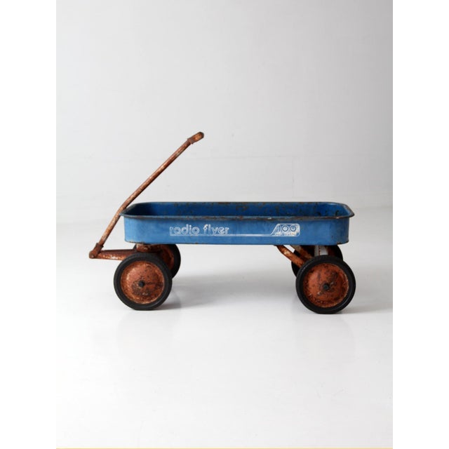 Blue Vintage 1970s Radio Flyer Model 100 Blue Metal Wagon For Sale - Image 8 of 16