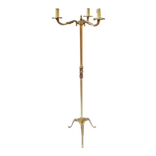Antique French Neo-Classical Brass Lighting Three Candelabra Floor Lamp For Sale