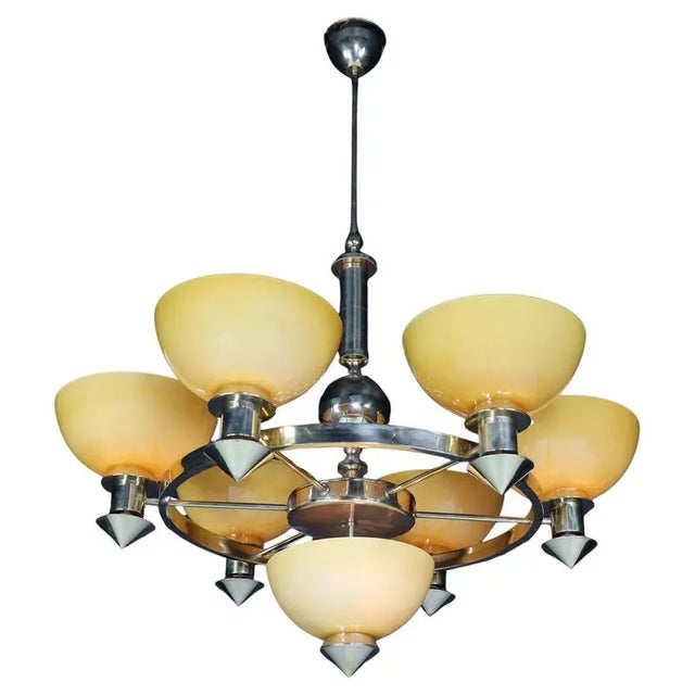 Sculptural Italian Chandelier in Brass & Amber-Gold Opaline Glass, 1970s For Sale - Image 11 of 11