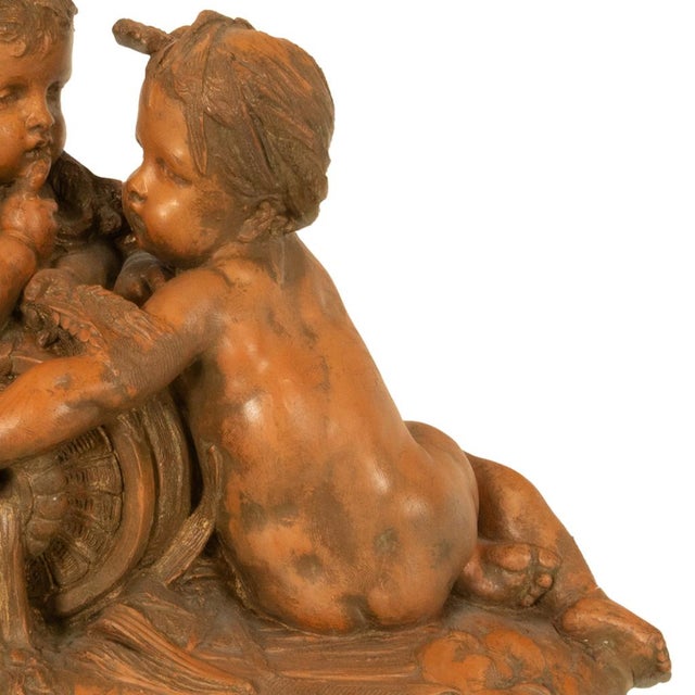 Antique 19thC French Naturalism Terracotta Sculpture "La Source" Putti Sculpture by Albert-Ernest Carrier-Belleuse, For Sale - Image 13 of 15