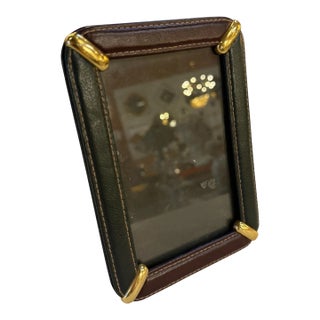 Italian Leather Picture Frame With Gilt Metal Corner Accents, 1970s For Sale