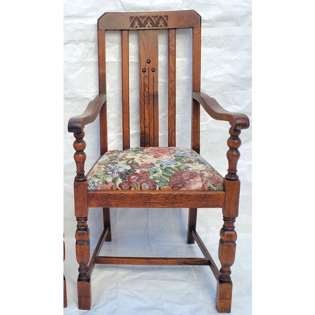 Antique 1910s Arts & Crafts Mission Tiger Oak Dining Chairs Set of 6 For Sale - Image 14 of 15
