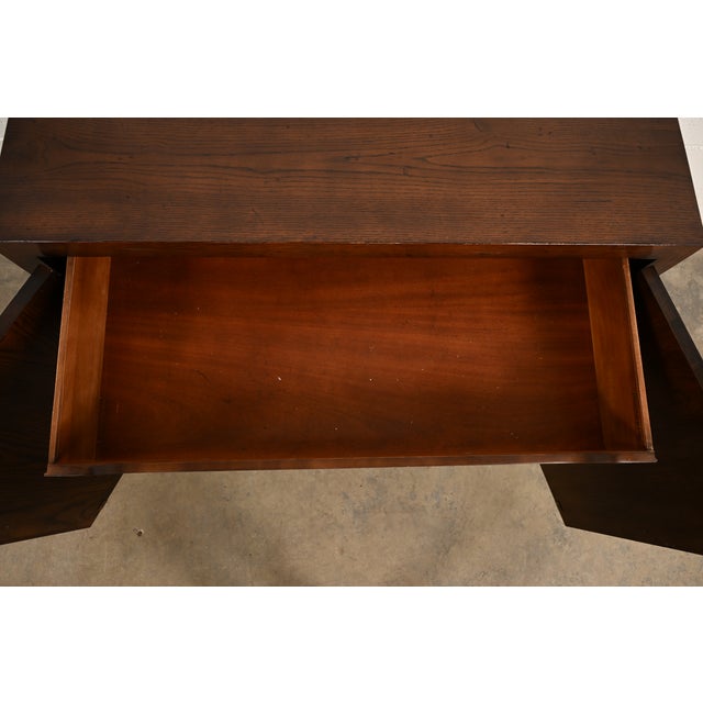 Brown Henredon Mid-Century Hollywood Regency Campaign Oak and Brass Buffet Server or Bar Cabinet For Sale - Image 8 of 17