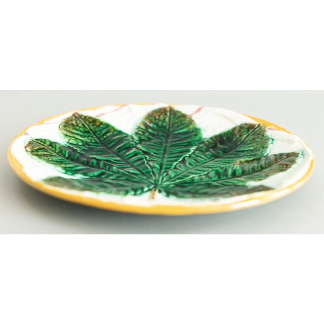 George Jones Antique English George Jones Majolica Chestnut Leaf on a White Napkin Plate, C. 1870 For Sale - Image 4 of 7
