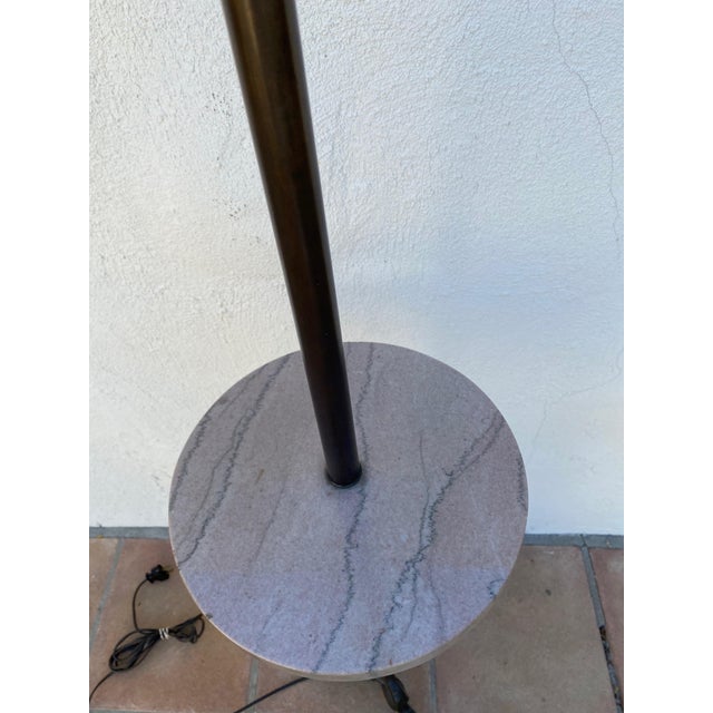 Vintage Regency Style 2 Light Embellished Bronze Floor Lamp With Attached Marble Table and Shade For Sale - Image 10 of 15