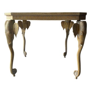 Late 20th Century Carved Elephant Heads and Trunks Game Side Table For Sale