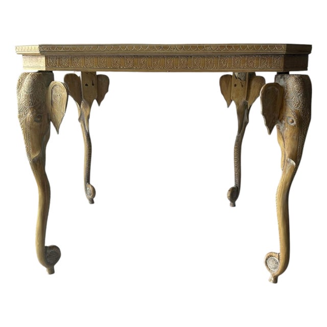 Late 20th Century Carved Elephant Heads and Trunks Game Side Table For Sale