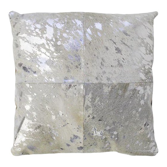 Pasargad Home Forest Silver Foil Cowhide Pillow For Sale