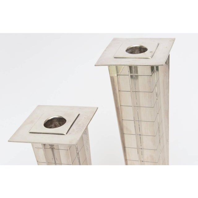 Vintage Silver Plate Deco Style "Skyscraper" Candlesticks Pair Of For Sale In Miami - Image 6 of 11