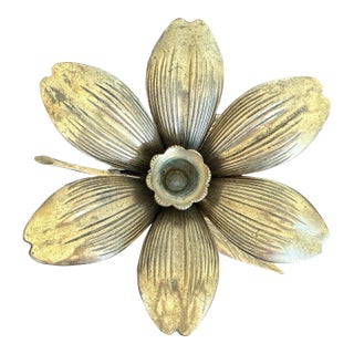 Vintage Solid Brass Lily Flower Sculpture/Candle Holder With Removable Petal Ashtrays For Sale