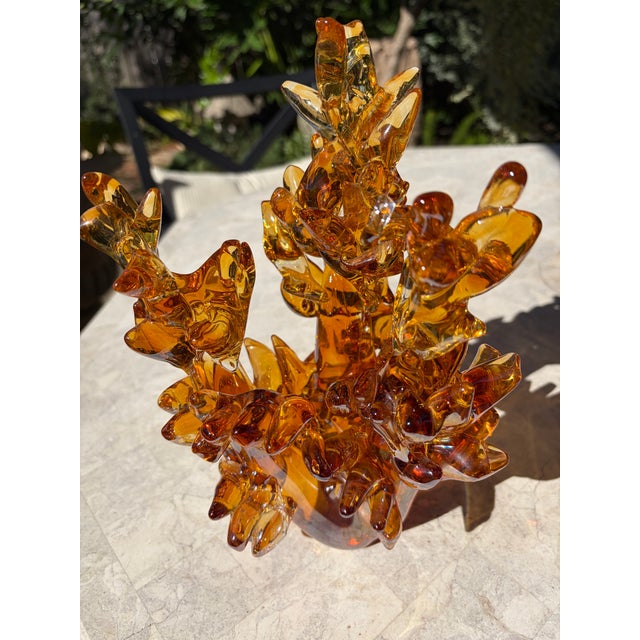 1960s Mid Century Amber Hand-Blown Art Glass Abstract Sculpture For Sale - Image 5 of 8