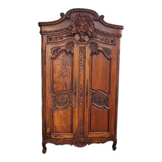 Carved Indonesian Mahogany French Louis XV Style Large Wedding Armoire, C1990s For Sale