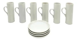Mid 20th Century 6 Lagardo Tackett White Porcelain Espresso Demitasse Cups and 4 saucers - 10 pcs