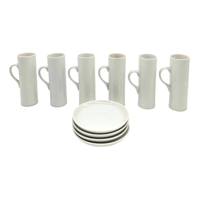 Mid 20th Century Lagardo Tackett White Porcelain Espresso Demitasse Cups, Set of 6 For Sale