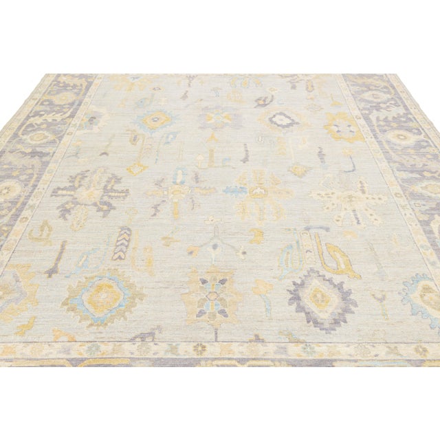 Hand-Knotted Modern Oushak Style Wool Area Rug Muted Silver, Lavender, and Gold For Sale In New York - Image 6 of 10