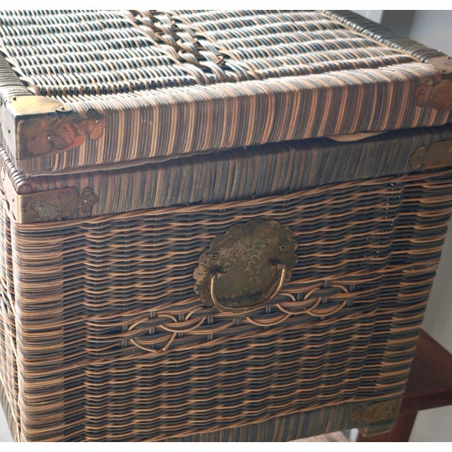 Boho Chic Vintage Woven Clothes Box with Brass Fittings For Sale - Image 3 of 4