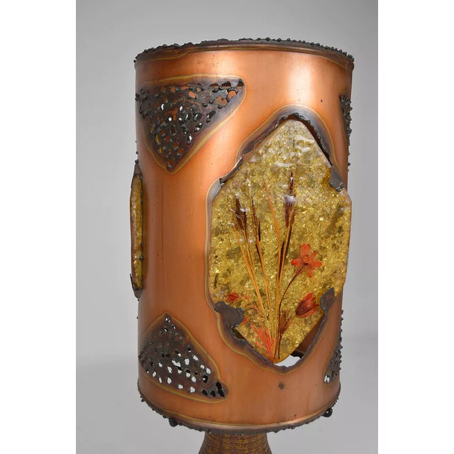Lamp in Ceramic and Patinated Copper with Fractal Resin Medallions from Accolay Potters, 1970s For Sale - Image 9 of 18