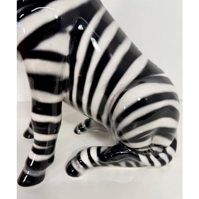 Seated Glazed Ceramic Zebra Sculpture, Bassano, 2000s For Sale - Image 9 of 11