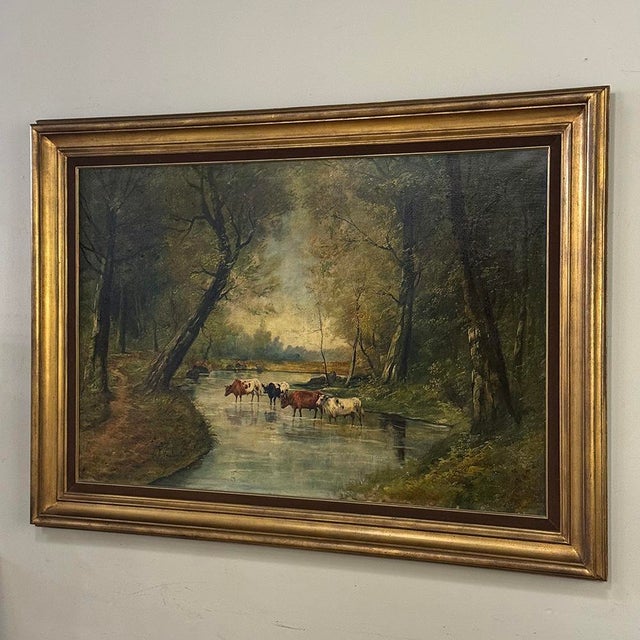 Mid 20th Century Framed Oil Painting on Canvas by J. Vanlint 'Landscape With Cows' For Sale - Image 5 of 17