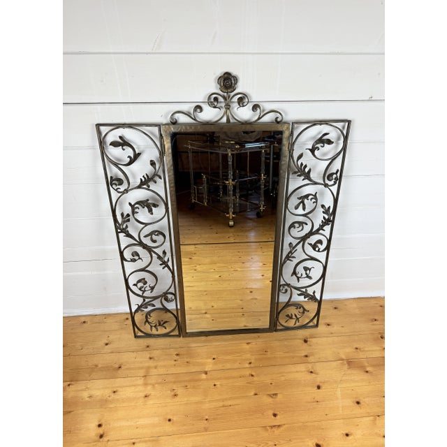 Antique Brass Wall Mirror with Ornate Hinged Doors, 1950s For Sale - Image 6 of 11