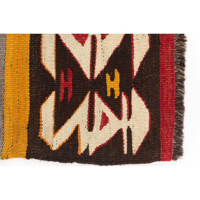 Turkish Mid 20th Century Handwoven Geometric Medallion & Striped Tribal Rug For Sale - Image 3 of 10