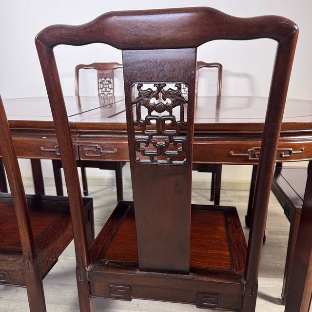 Vintage Asian Rosewood Carved Longevity Extending Dining Table & 10 Chairs For Sale In New York - Image 6 of 13