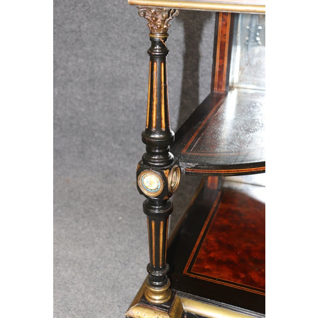 Brown French Ebonized Burled Walnut Secretary Desk Bookcase With Sevres Style Figures For Sale - Image 8 of 10