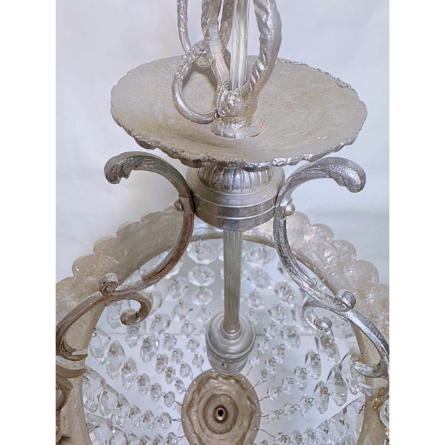Traditional 1920s Silver Crystal Basket Pendant Light For Sale - Image 3 of 10