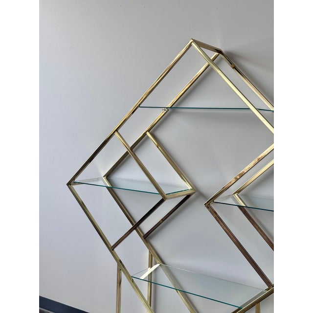Milo Baughman Vintage Milo Baughman Style Diamond Brass and Glass Etagere, Attributed For Sale - Image 4 of 18