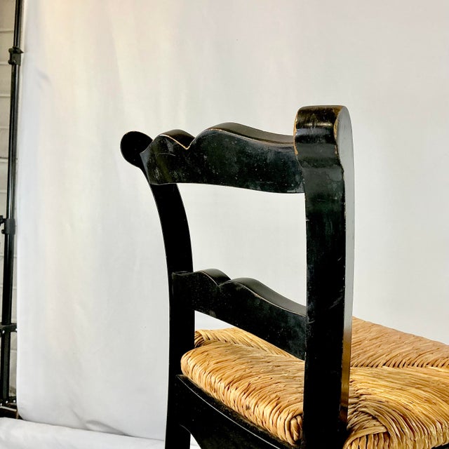 1980s Vintage Boho Chic Farmhouse Rush Seat Ladderback Barstools - A Pair For Sale - Image 17 of 17